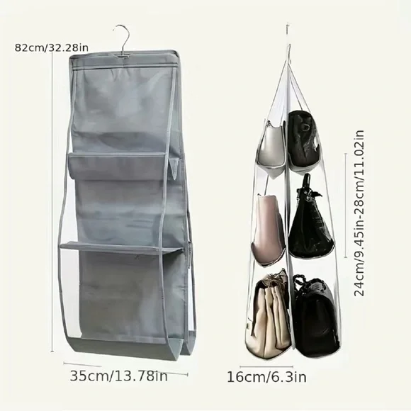 1 Clear Double-sided HandBag Organizer with 6 Pockets Available in Black or Grey - Picture 4 of 4